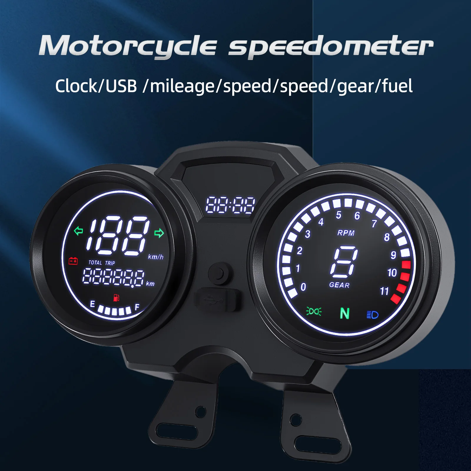 12V Speedometer Motorcycle RPM Dashboard LCD LED Digital Instrument 1-6Gear For Suzuki GN125 GN150 125cc 150cc Waterproof IP67