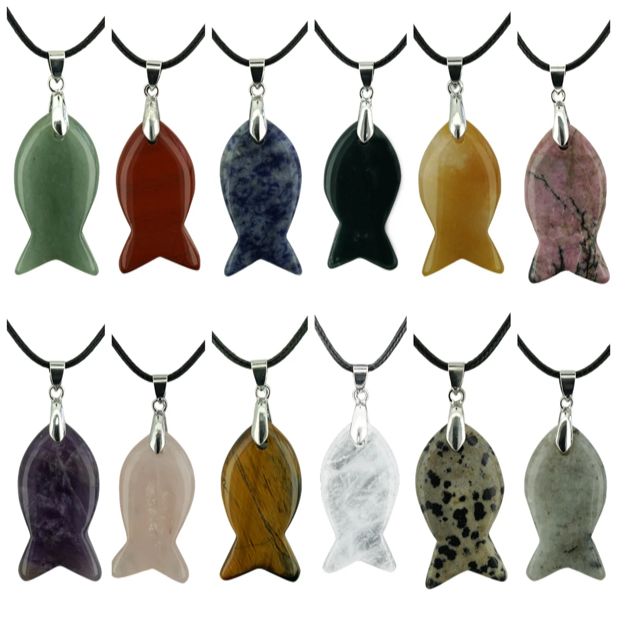 Natural Crystal Fish Pendant for DIY Making Jewelry Necklace Healing Chakra Gemstone Fishes Vintage  Birthday Mother\'