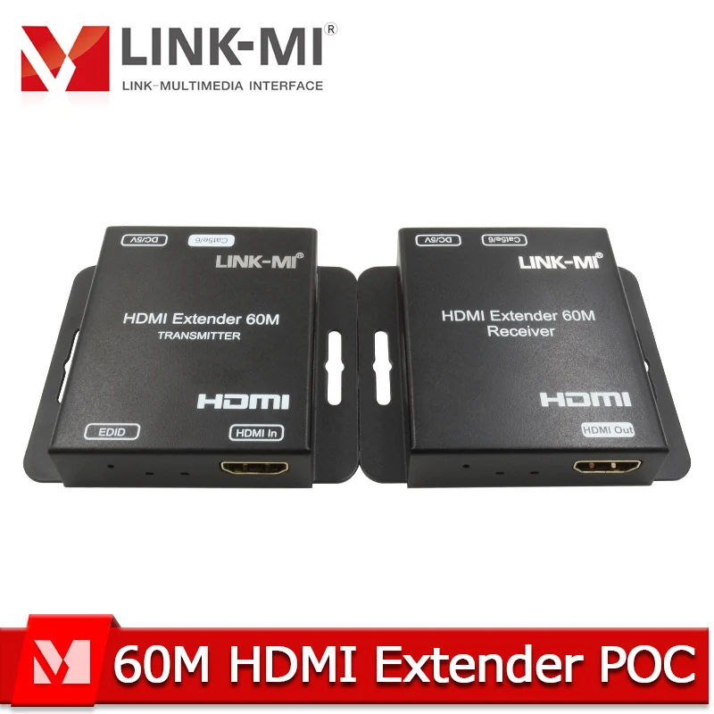 

60M HDMI Extender with PoC via Cat5e/Cat6 - 1080p 3D EDID Support, RJ45 Interface for Long-Distance AV Transmission
