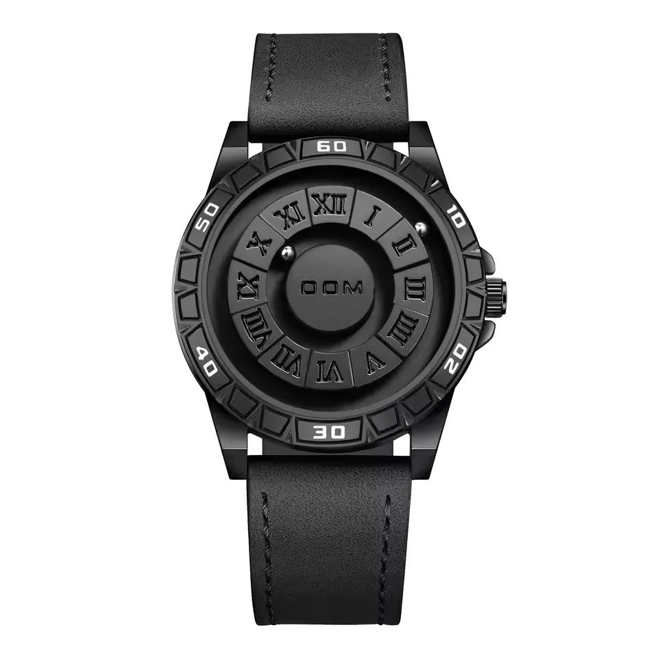 DOM 1726 Men's Quartz Watch Creative Personality Black Rolling Pointer Magnetic Waterproof Watches for Male