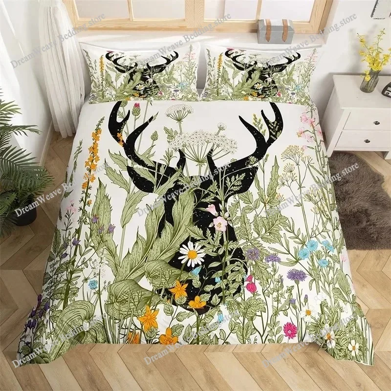

Farmhouse Animal Duvet Cover Microfiber Wild Botanical Floral Leaves Comforter Cover Highland Cow Bedding Set King For Boys Girl