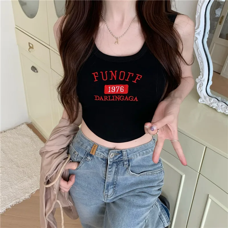 

New summer short letter embroidered small camisole vest for women to wear as an outer layer in summer