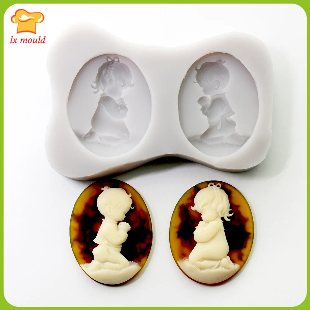 Prayer Boys Girls Silicone Fondant Mold Chocolate Candy Cake Decorating Baking Mould Sugarcraft Tool DIY