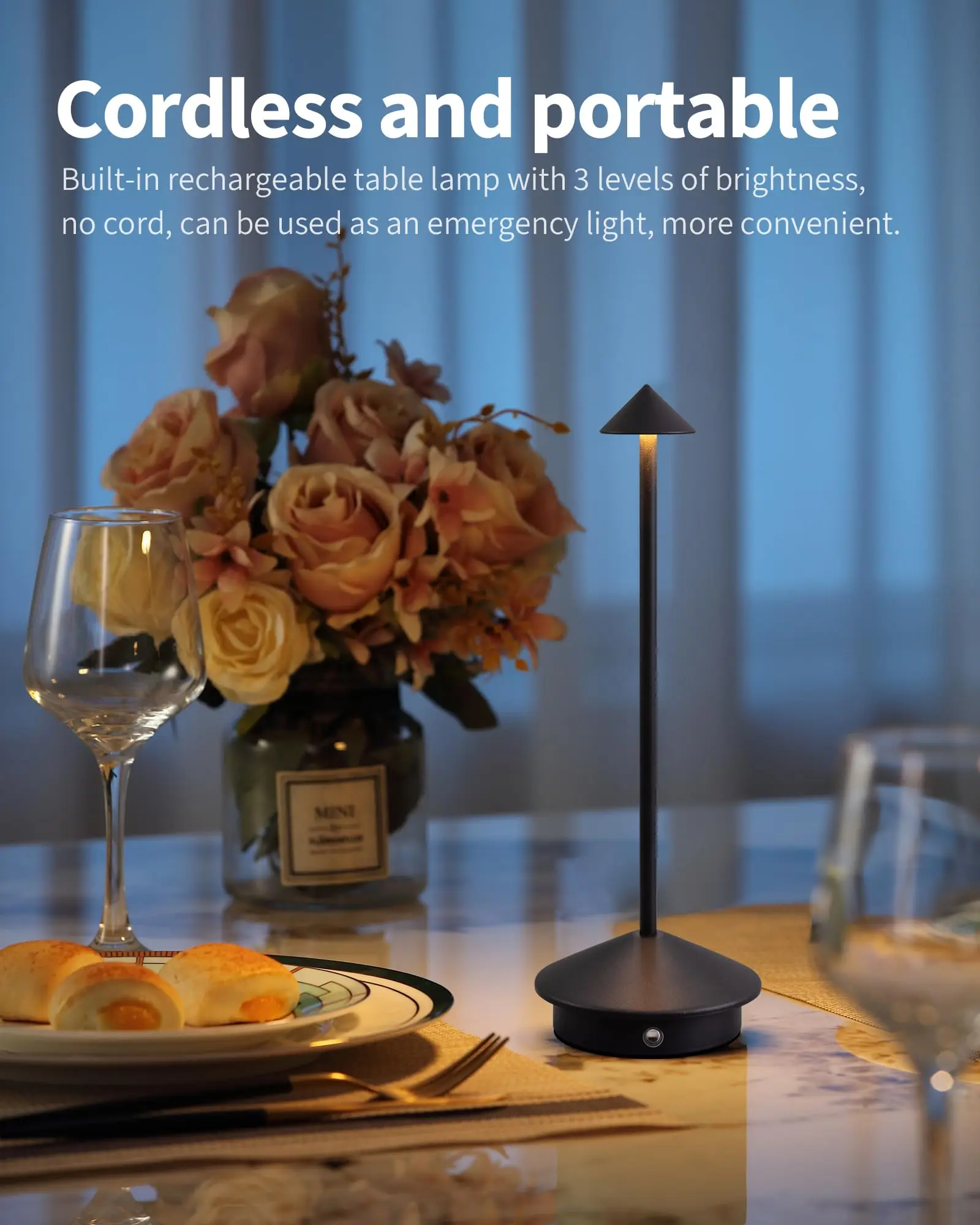 

Rechargeable LED Table Lamp Touch Sensor Night Desk Lamp for Restaurant Hotel Bar Bedroom 3 Color Temperatures Stepless Dimming
