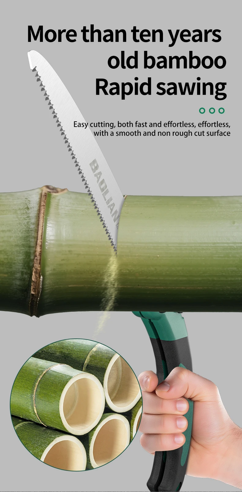 منشار يدوي عالي التحمل قابل للطي آلية قفل بزر واحد، شفرة فولاذية مقاومة للصدأ للتخييم والنجارة والبستنة #6