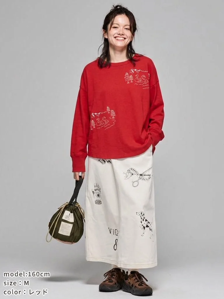 Autumn 2026 Loose Fit Pure Cotton Long Sleeve T-Shirt Women's Base Shirt Top Swan Forest Lake Print Casual Style round Neck