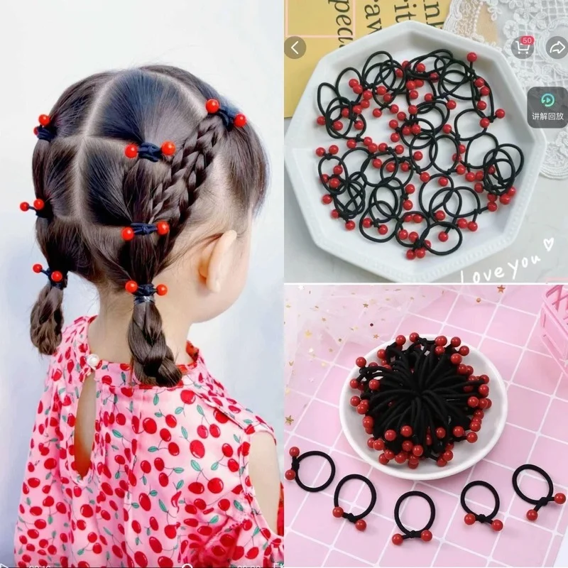 10PC Red Bean Hair Bands for Children Fashion Simplicity Colour Kids Hair Ties Set Elastic Rubber Bands Girls Hair Rope