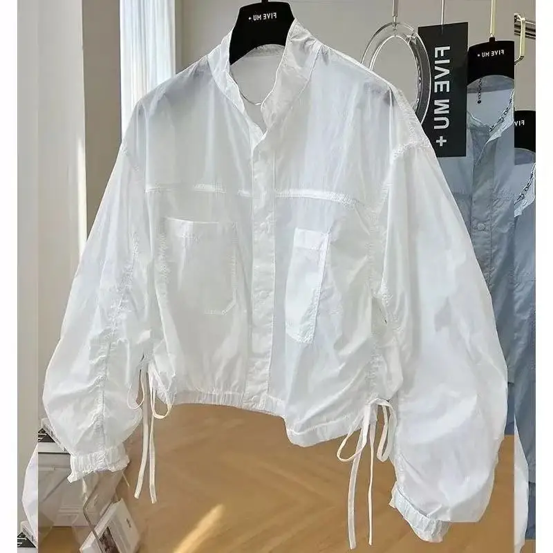 2026Women's Jacket Top Spring Autumn Thin Sun Protection Loose Baseball Coat Stand Collar Design Trench Coat Top New Windbreaker
