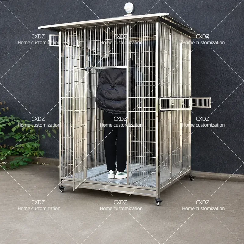 304 Stainless Steel Large Bird Cage Outdoor Rainproof Sunproof Luxury Villa Parrot Starling Cage Oversized Pet House