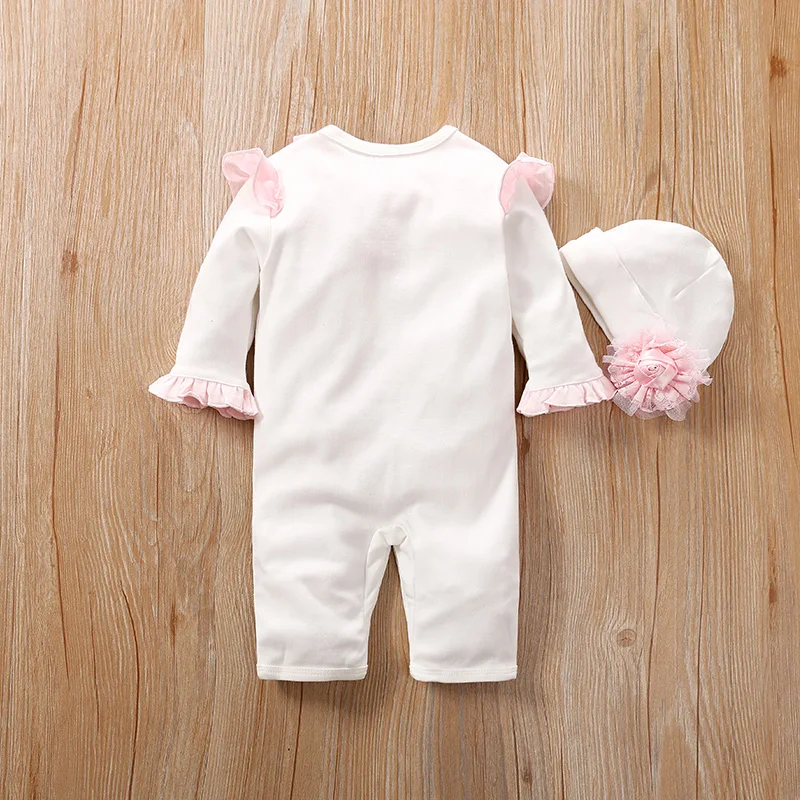 0-18M 2PCS Bodysuit+hat Newborn Baby Girl Clothes High quality White color girl Comfortable summer short sleeve Baby Bodysuit