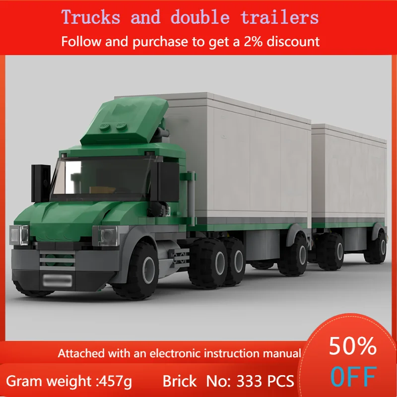 

Модель строительного блока, городская скорость, грузовик MOC и двойной прицеп 333, детали, креативные развивающие игрушки для мальчиков и взрослых, рождественские подарки