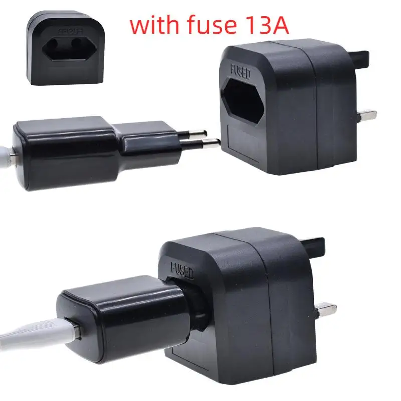 1Pcs EU European 2 Prong Round To UK Singapore Malaysia 3 Pin Conversion Power Adapter UK Plug Type G Adapter With Fuse 13A