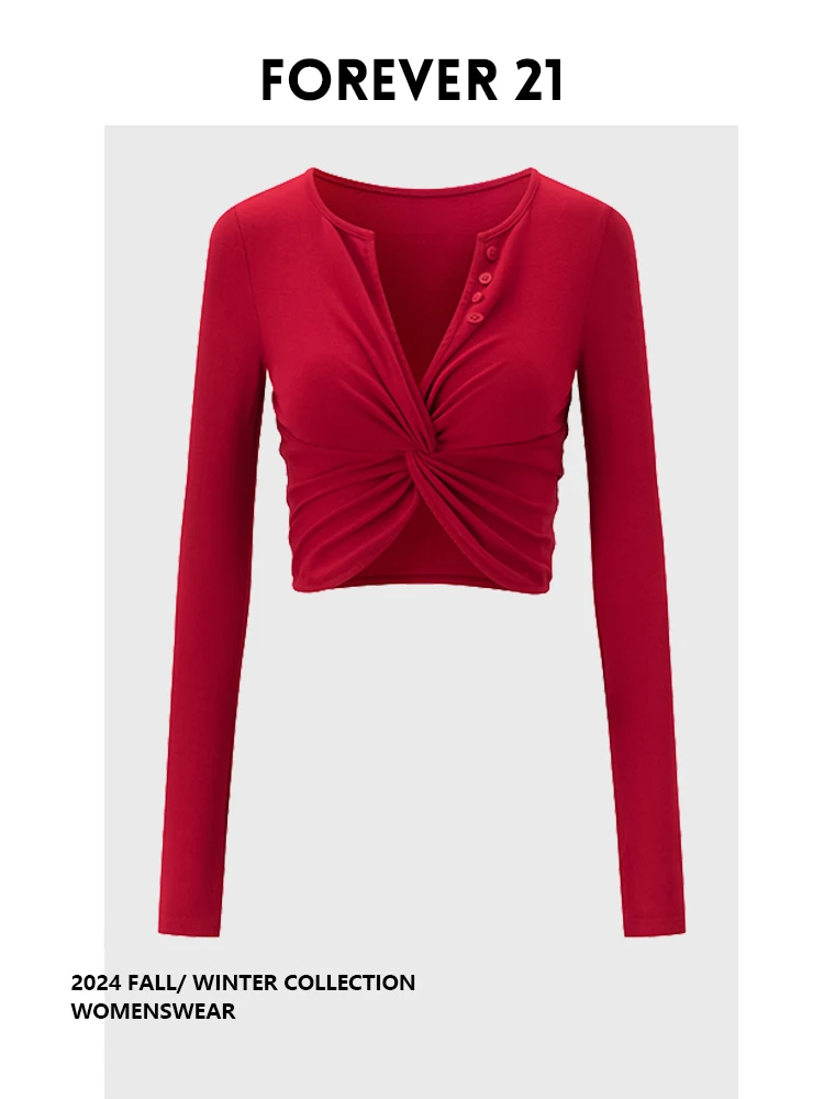 

Forever 2 Casual Sle Slim Fit Top ort Length Long Sve Large V-Ne Twist Knot Design Base Layer irt Versatile T-irt