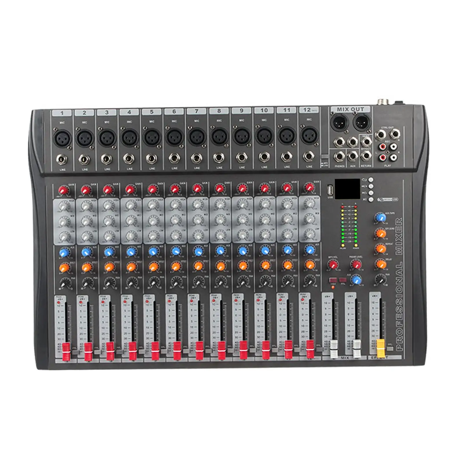 12 Channels Audio Mixer V5.0 Analog Mixer Stable 48V Sound Mixing for Live Studio Stereo Recording DJ Stage