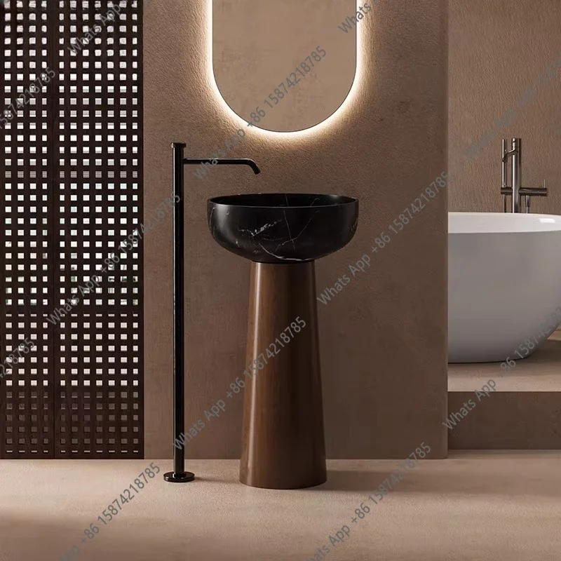 X25 Medieval Style Pillar Wash Basin B & B Hotel Integrated Floor-to-ceiling Wood Grain Art Wash Basin Creative Personality Pool