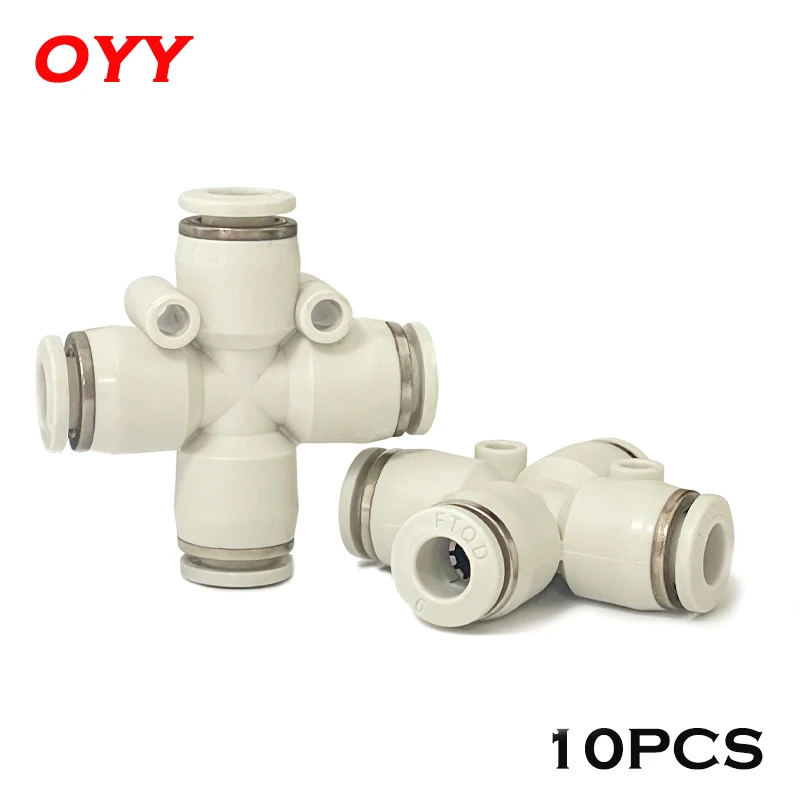 

10PCS Pneumatic Fitting Four-way PZA Cross Plastic Quick Insert 4/6/8/10/12mm PU Trachea Connector White