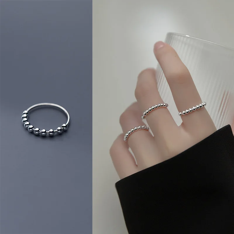 US Size 49-54mm  925 Sterling Silver Rings For Women Simple Round Portability Bead Korean Fashion  Women Ring Fine Jewerly