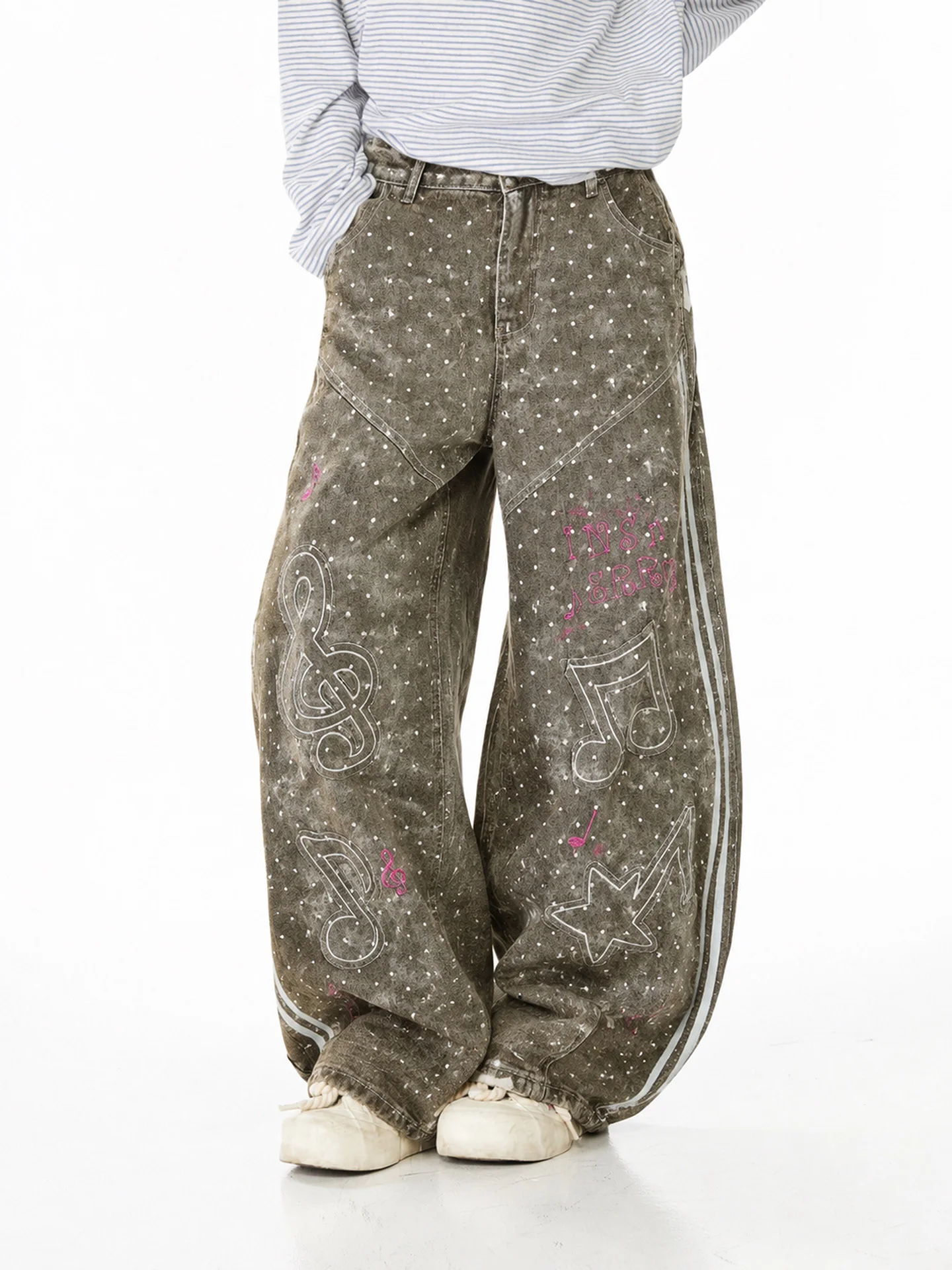 Casual Women's Embroidered Knife  Jeans Ant American Note Patch Subculture Long Pants Cotton Machine Embroidery Natural W...