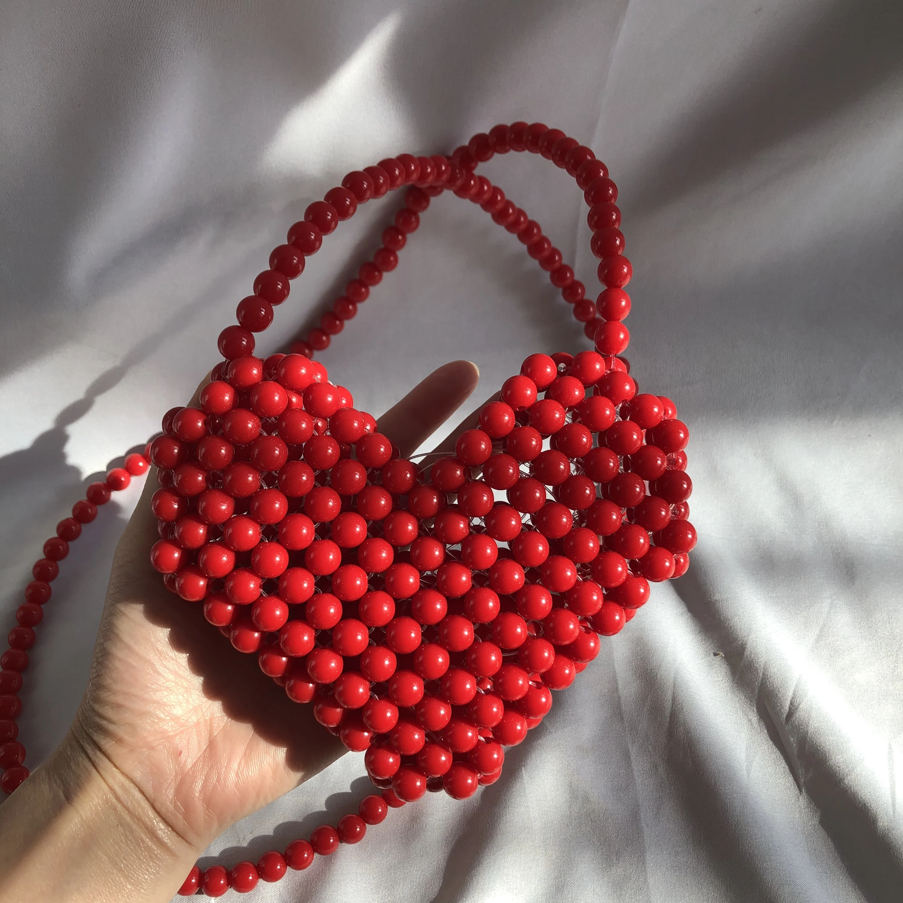 Girls Mini Heart Purse Cute Rainbow Bead Crossbody Bags for Women Kids Woven Coin Pouch Wallet Handbag Shoulder Bag