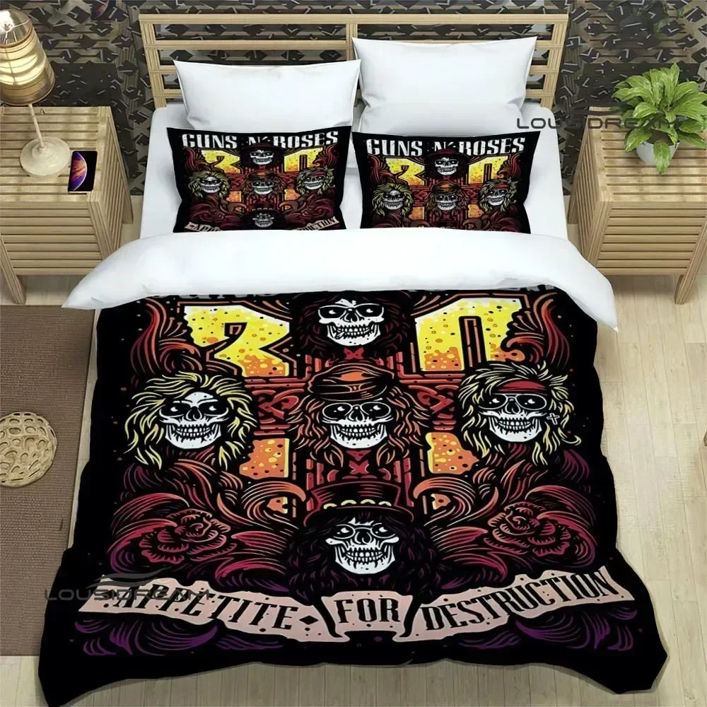 

3D Print Guns n'roses band retro Comfortable Duvet Quilt Cover Pillowcase Bedding Set Children Bedroom Decoration Home Textile