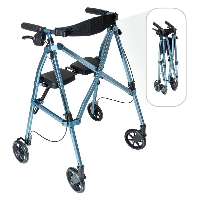 Opvouwbare rollator met zitting en rugleuning, 4 wielen, vergrendelingsremmen, lichtgewicht mobiliteitshulpmiddel voor senioren, volwassenen, blauw