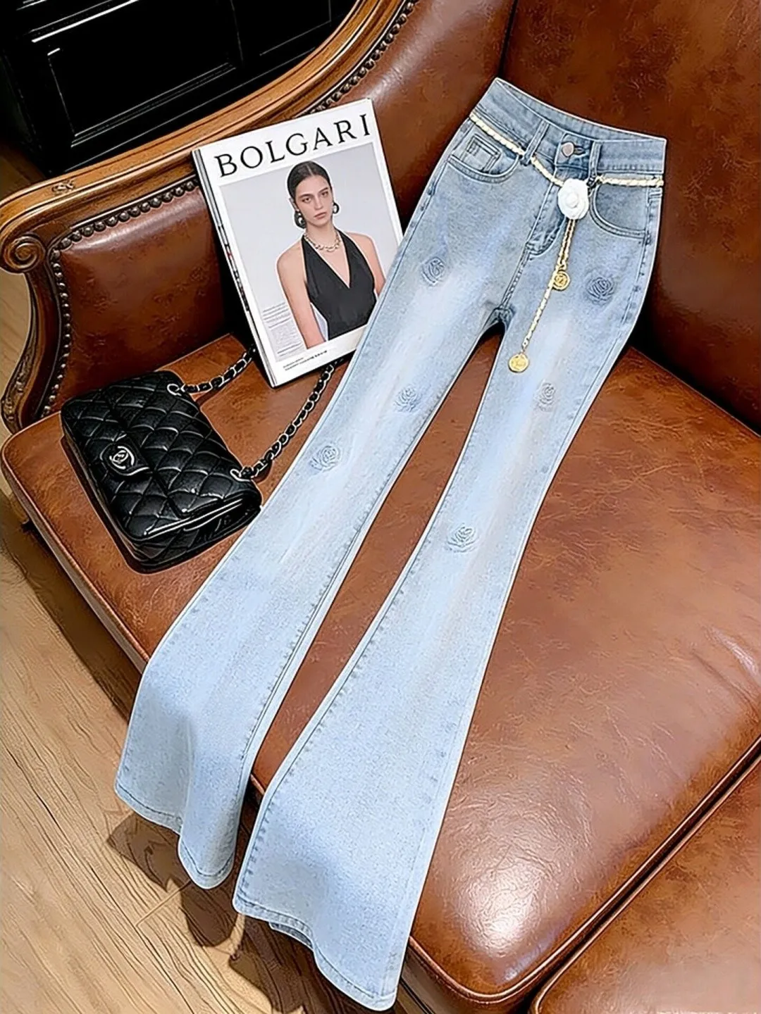 

Blue Rose Bell Bottom Jeans Women's High Waist Slimming Summer New Style Straight Casual Long Trousers Fashion Ladies' Denim