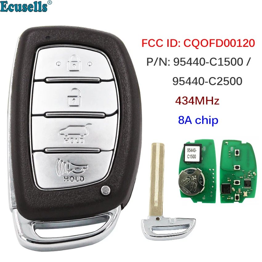 

Smart Remote Key Fob 434MHz 8A Chip 4B for Hyundai Sonata 2017 2018 2019 FCC ID: CQOFD00120, P/N: 95440-C1500, 95440-C2500