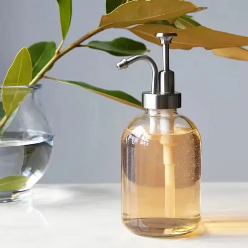 Clear Glass Press Pump Soap Dispenser, 500ml Upgraded Version, Portable Liquid Container, Hand Soap & Coffee Syrup Bottle