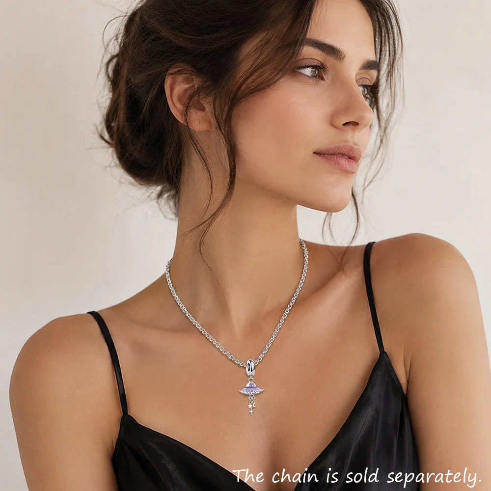 Fashion Hot UFO Pendant Dangle Charm For Women Men New 925 Sterling Silver Cute Gift