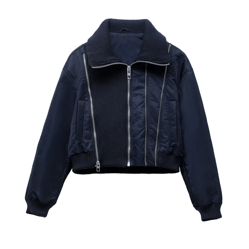 2025 new women's zipper stitching bomber jacket clip cotton jacket stitching women's top