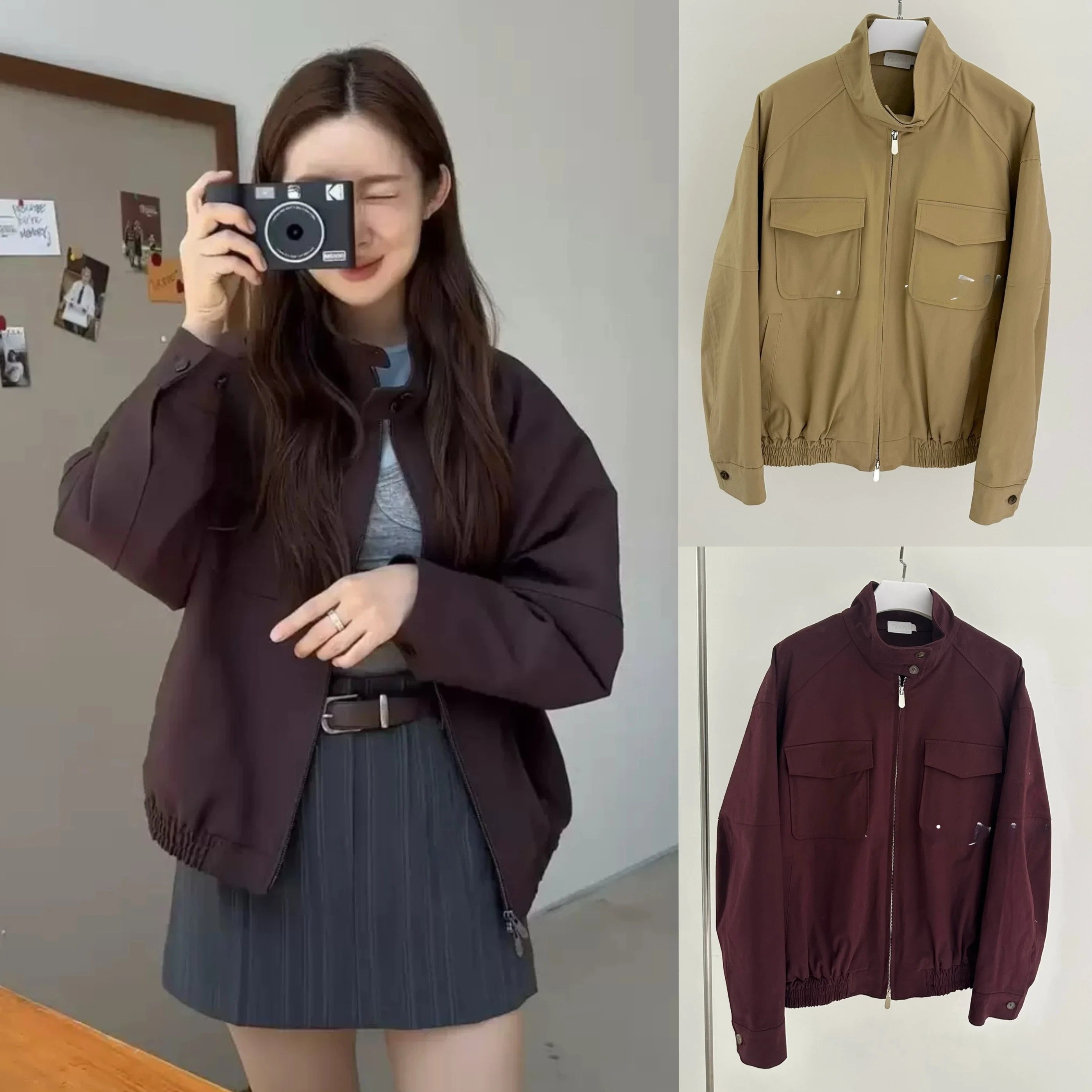 

Loose Fit Stand Collar Jaet Women's ket Workwear Outerwear Autumn 2025 Commute Sle Regular Thin Other Fabric