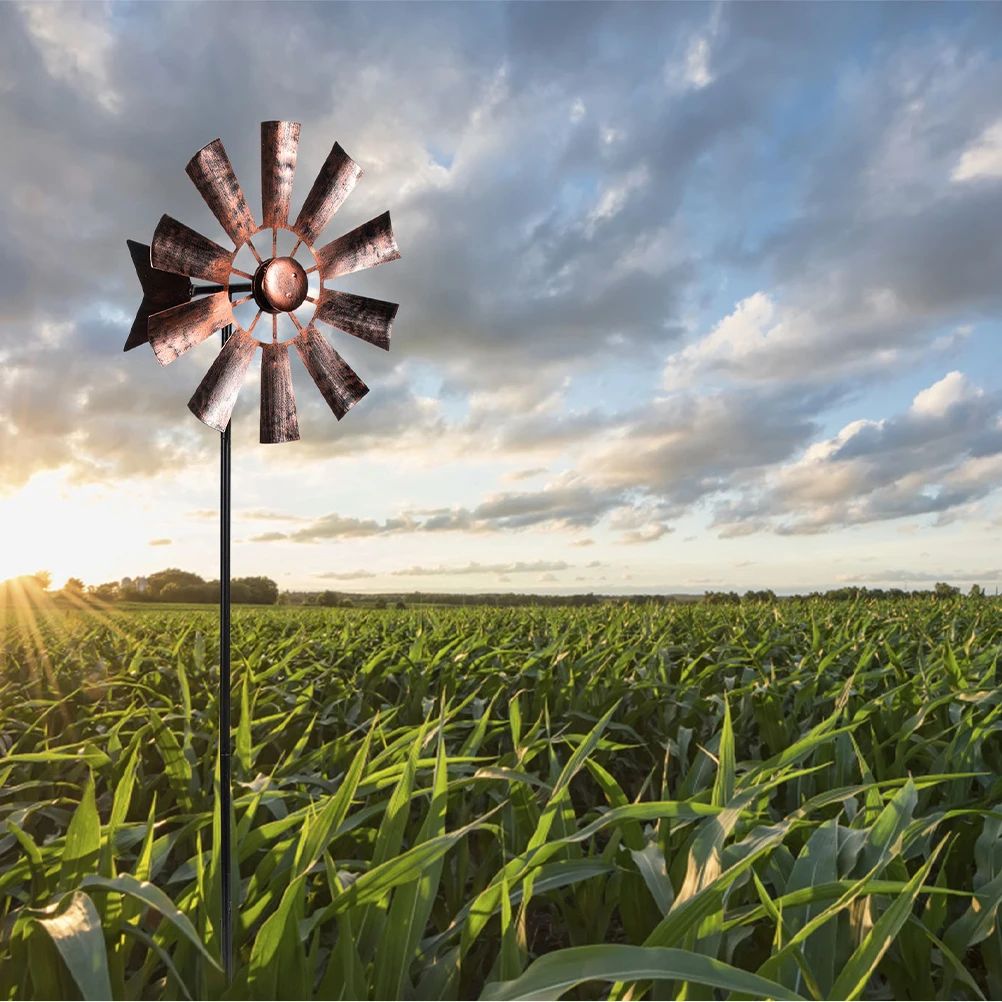 

2pcs Metal Decor Rotatable Windmill Decor Durable Garden Yard Ornament Rotatable Spinner Large Pinwheel Lawn Props