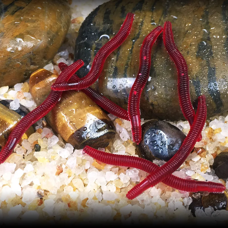 50 قطعة/الوحدة 35 مللي متر محاكاة دودة الأرض الديدان الحمراء الاصطناعي الصيد إغراء معالجة الطعم الناعم