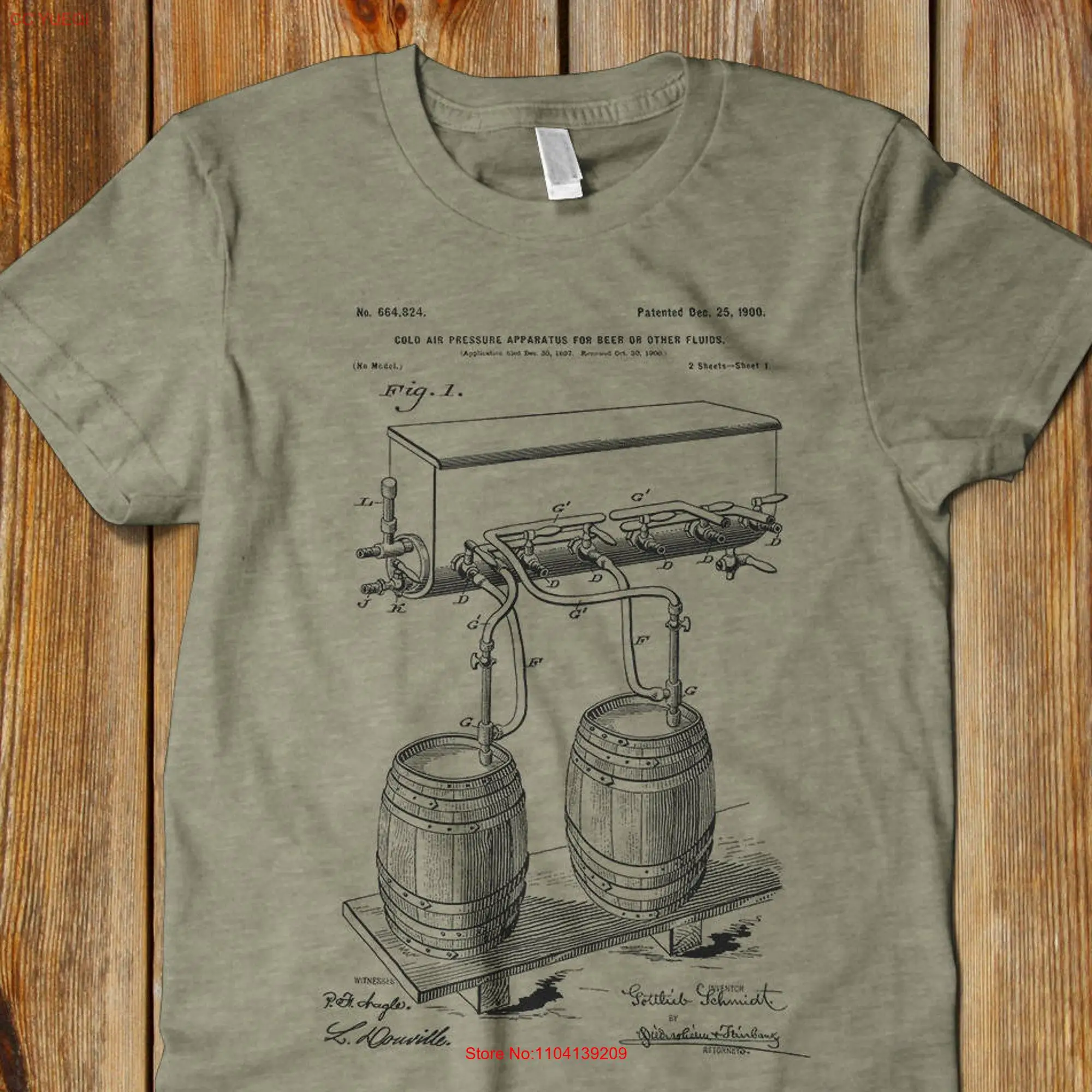 Beer Apparatus patent print T Shirt lover gift gifts for him mens under 50 long or short sleeves