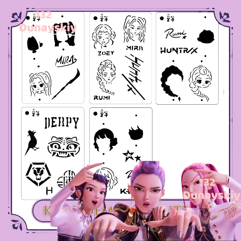 استنسل طلاء الوجه لشخصية الرسوم المتحركة Kpop Huntrix Rumi Mira Zoey مكياج كوسبلاي Kawaii لحفلات الهالوين وأعياد الميلاد #1