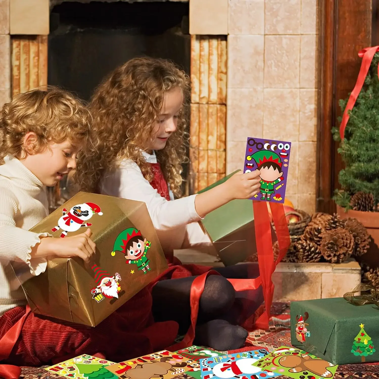 12 قطعة من ملصقات عيد الميلاد للأطفال، ملصقات شخصيات كرتونية يمكنك صنعها بنفسك لعبة وجه لأنشطة الحرف اليدوية في عيد الميلاد وهدايا حفلات العطلات #4