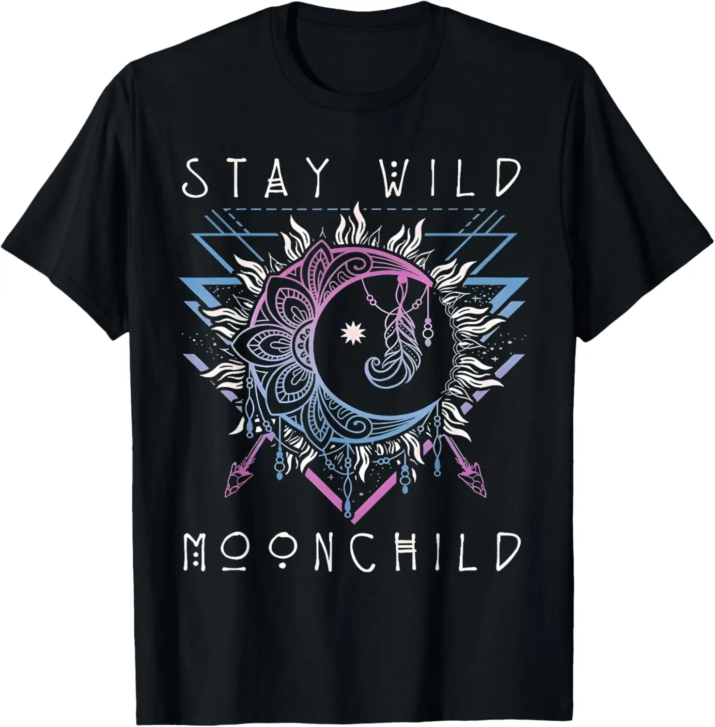 Stay Wild Moon Child Sonne und Mond Yin Yang Astronomie Sterne T-Shirt