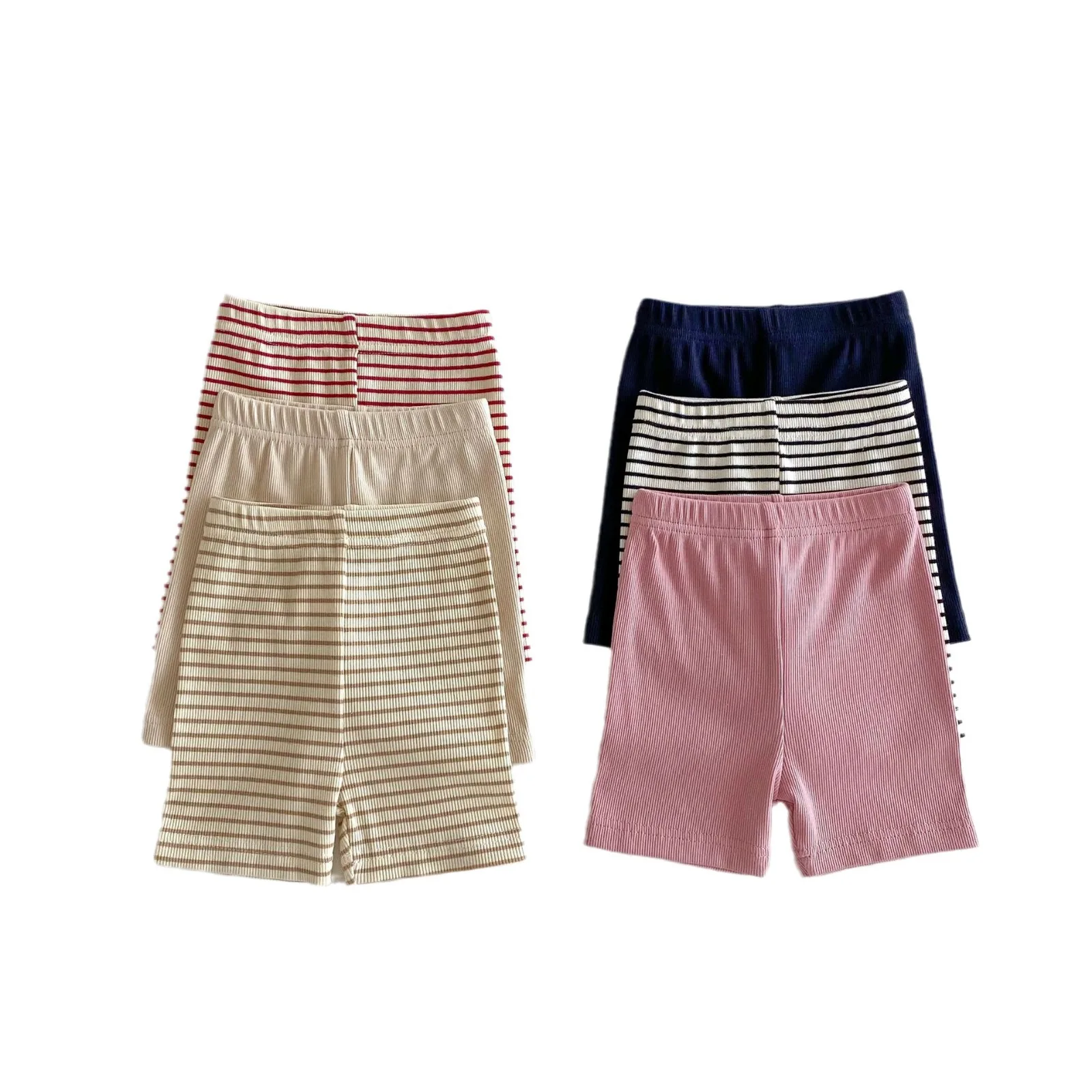 2025 Summer New Children Cotton Leggings Baby Girl Striped Tight Pants Toddler Boy Middle Pants Kids Casual Versatile Shorts