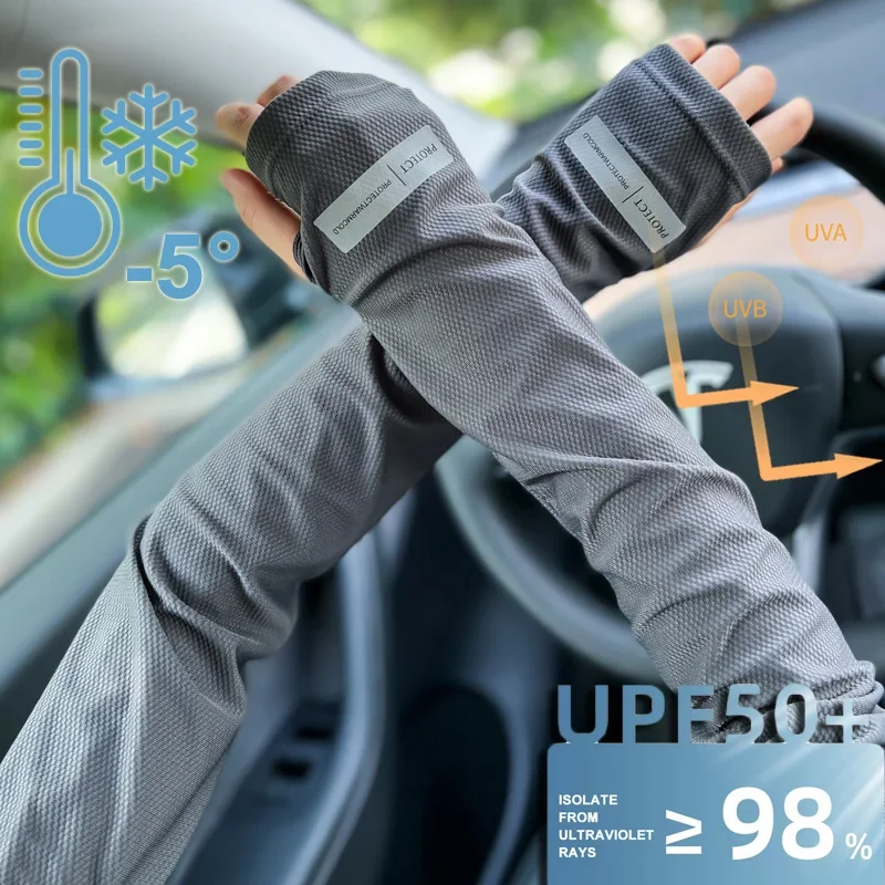 Large Size Ice Sleeves for Men's Sun Protection Japanese Summer Outdoor UV Protection Loose Arm Sleeves Driving Outdoor Gloves