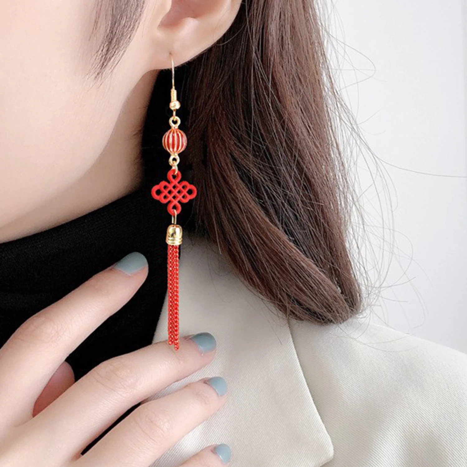 Chinese Style Earring for Women New Year Wedding Red Accessories Chinese Knot Lucky Lantern Dangle Earrings Creative Jewelry New