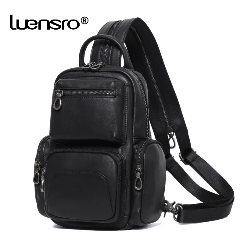 Multi Functional Men Bag Genuine Leather Men's Chest Bag Pack Small Backpack Casual Leather Crossbody Bags Male Shoulder Bags