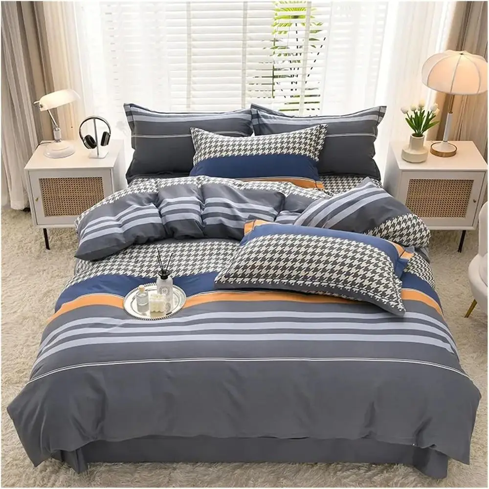

Duvet Cover Sets, 100% Cotton Brushed Sot Duvet Cover Set Grey Blue Leaves Branches Printed ull Double Queen (1Duvet Cover 1Bed