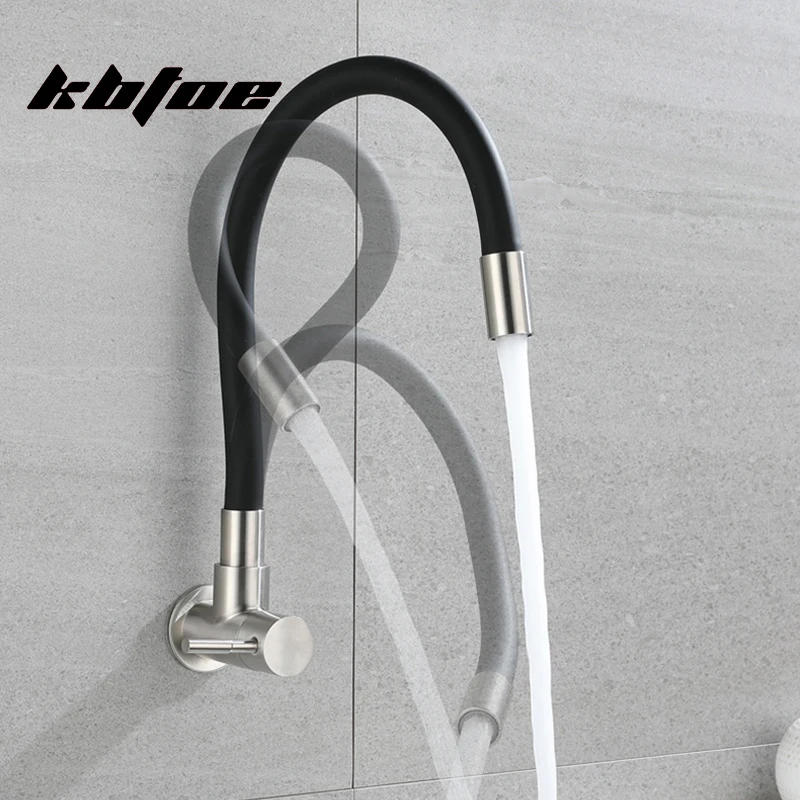 Single Cold Kitchen Faucet Flexible Universal Pipe Wall Mounted Vegetable Wash Sink Mixer Tap Laundry Vanity Vessel Crane