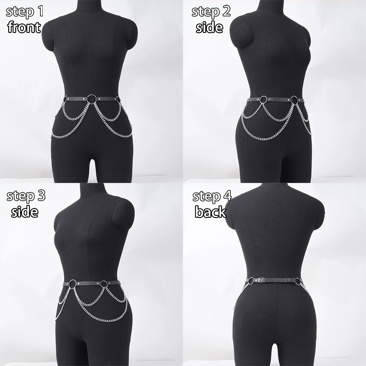 حزام سلسلة من جلد البولي يوريثان للنساء، حزام خصر مثير على شكل سلسلة قوطي قابل للتعديل للحفلات التنكرية #6