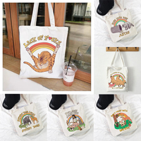 Vintage Animal Print Canvas Tote Bags Retro Rainbow & Capybara Bear Designs Fun Shopping Bags for Nature Lovers and Street Style