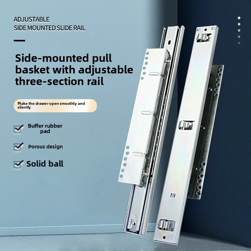 Quiet Soft Close Drawer Slides Kitchen Wardrobe Cabinets Cold Rolled Steel Ball Bearing Three Section Rails To In Side Mount