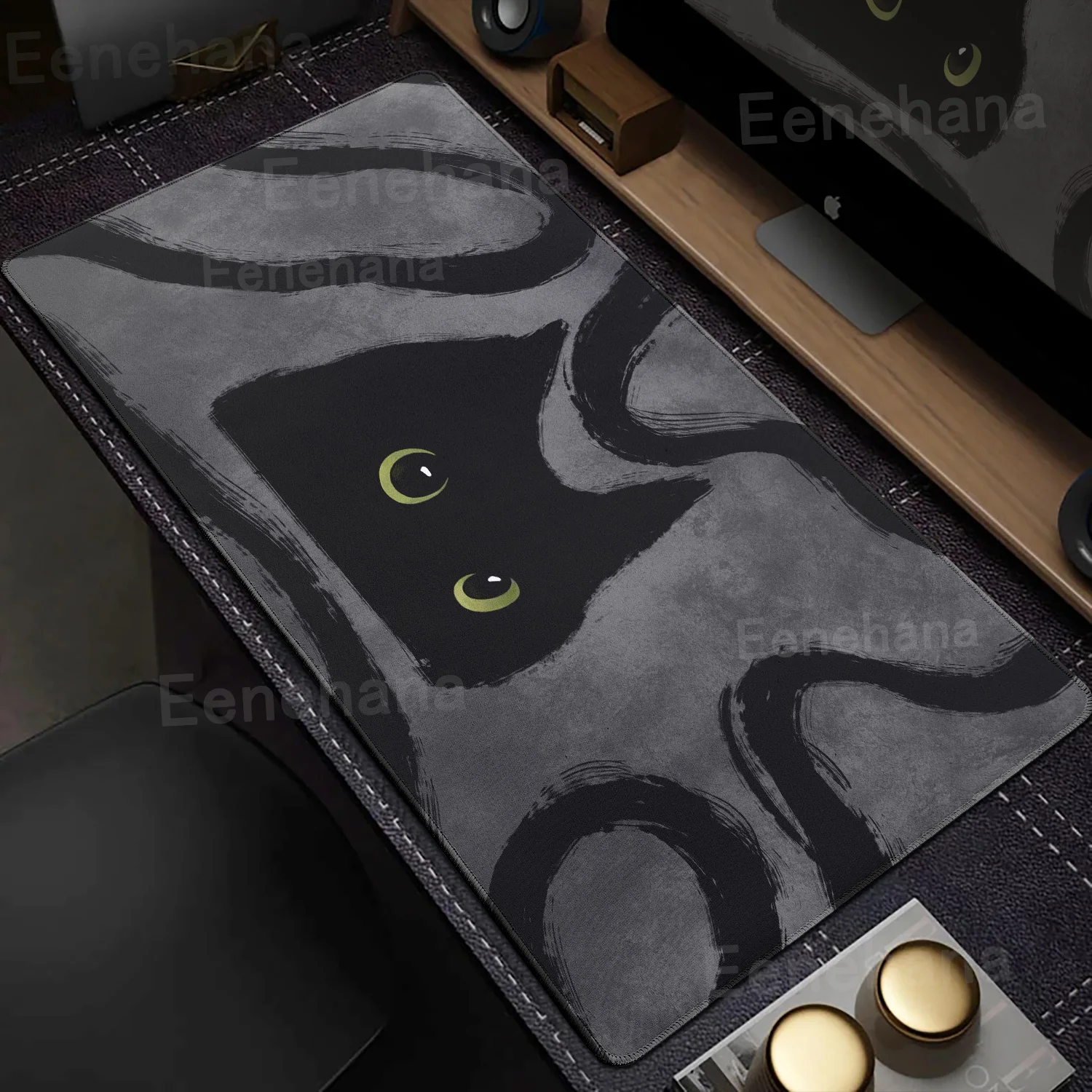 Art Black Cat Mouse Pad XXL Cute Line Game Rubber Pc Gaming Anime Keyboard Expansion Pad Liquid Non-slip Base Office Accessories