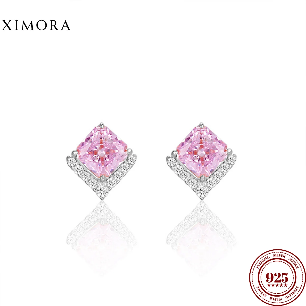 

XIMORA S925 Sterling Silver Square Sugar Cube Stud Earrings for Women Diamond-Set Ice Crystal Stone Earrings Gift for Girlfriend