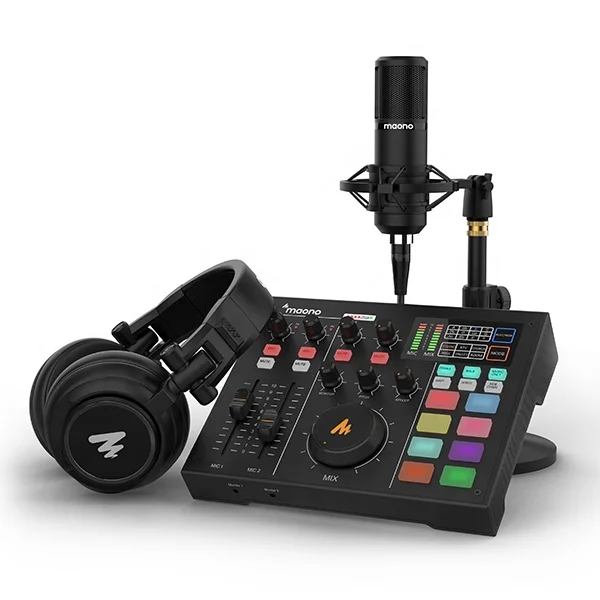 

MAONOCASTER Audio Interface AM100 K2 Sound Card All-In-One Kit With Condenser Microphone DJ Monitor Headphone for Live Streaming