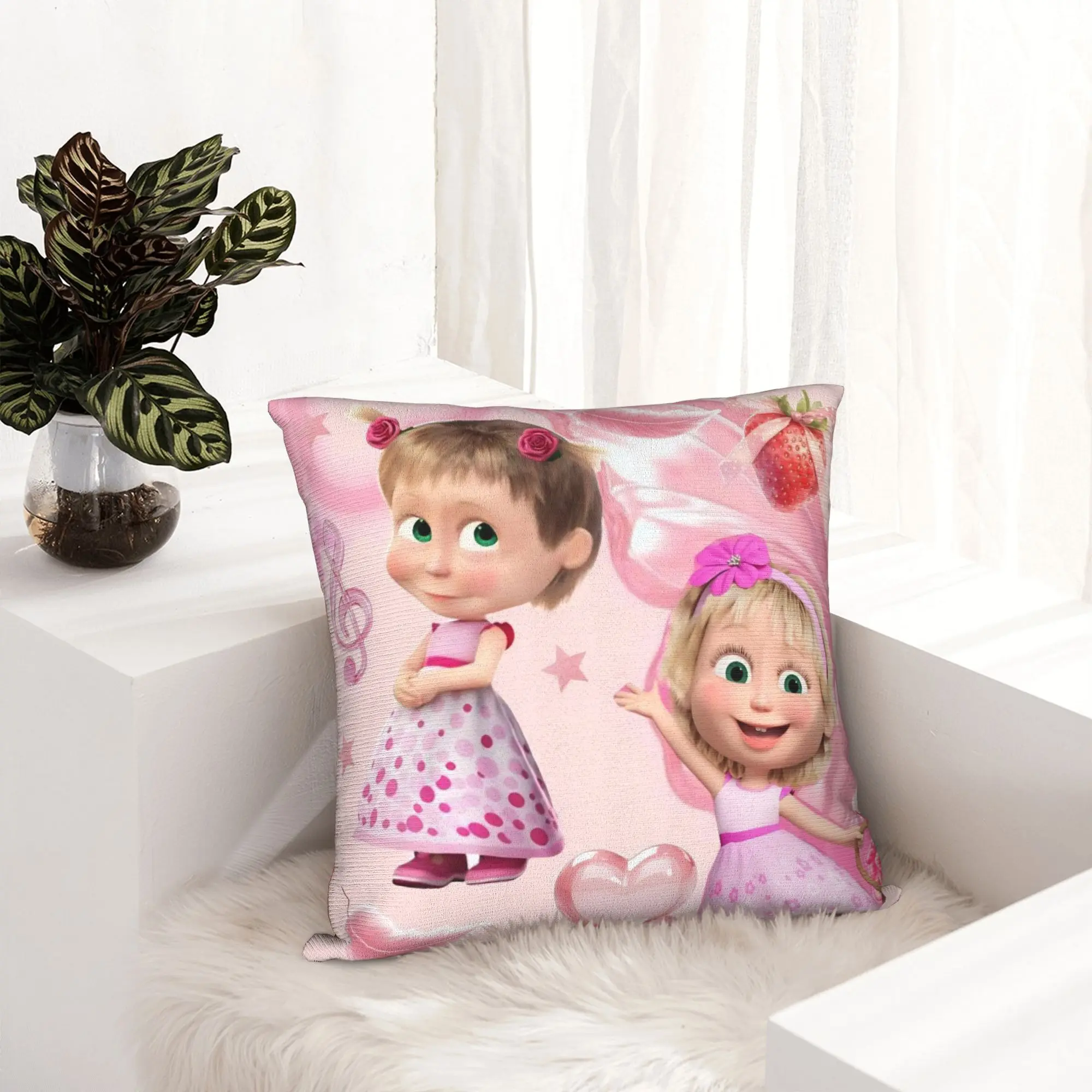 Cute Cartoon M-Masha and Bear Pillowcase Printing Polyester Cushion Cover Gift  Pillow Case Cover Home Zipper 40X40cm